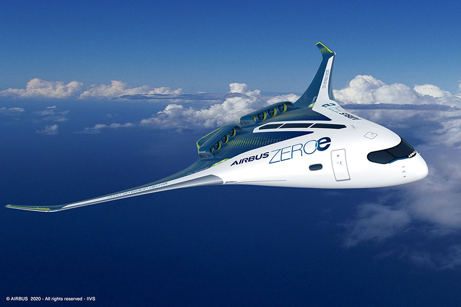 エアバスが2020年に発表したゼロエミッション旅客機3種のデザイン（画像：エアバス）。