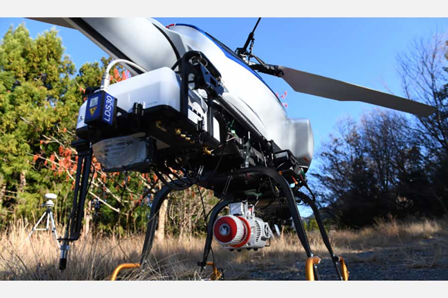 LiDARを搭載したヤマハ発動機の産業用無人ヘリコプター「FAZER R G2」（画像：ヤマハ発動機）。