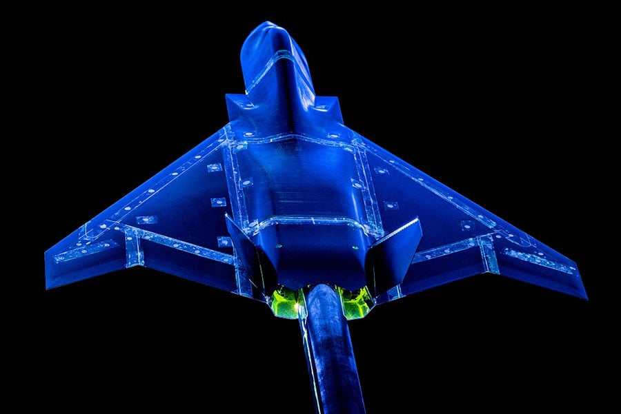 3Dプリンターを使用して製造されたイギリス軍の次期戦闘機テンペストの風洞模型。テンペストの開発と製造にはデジタルエンジニアリングをはじめとする新技術が取り入れられている（画像：BAEシステムズ）。