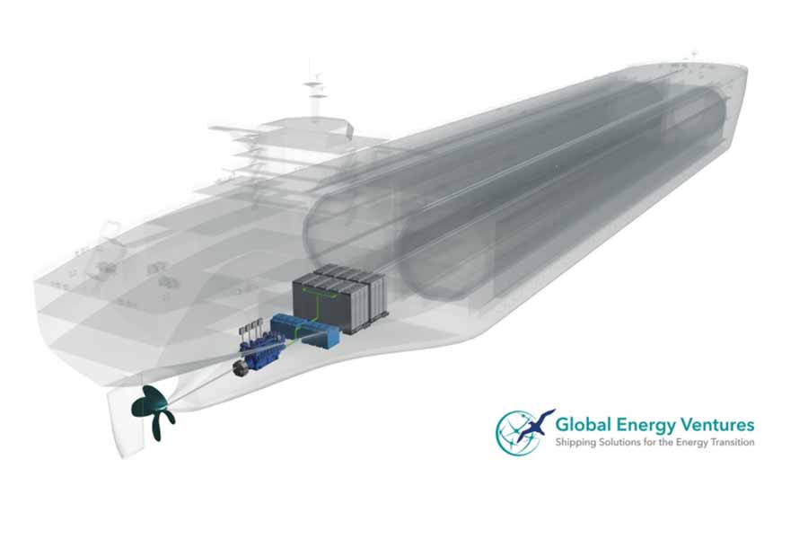 圧縮水素船の推進システムや燃料電池システムなど（画像：グローバル・エナジー・ベンチャーズ）。