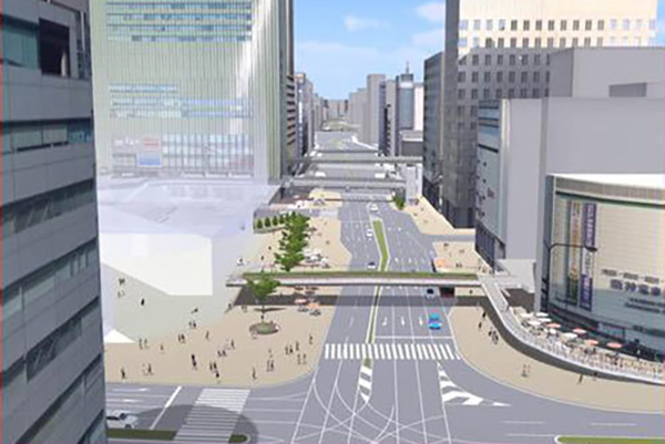 三宮駅前は今後、10車線を順次削減し歩行者空間を拡大していく（画像：神戸市）。