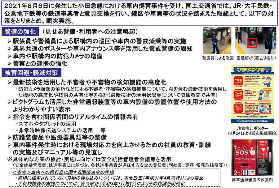 小田急線事件を受け国土交通省が打ち出した対策（画像：国土交通省）。