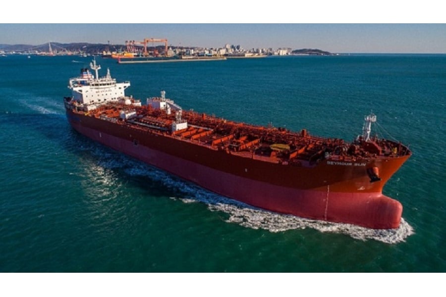 新造ケミカルタンカー「SEYMOUR SUN（シーモア・サン）」（画像：日本郵船）。