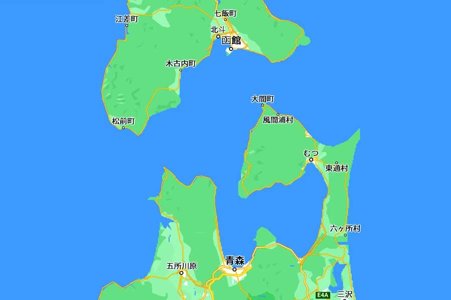 津軽海峡（画像：(C)Google）