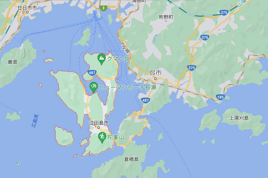 呉市と江田島市の位置関係（画像：(C)Google）