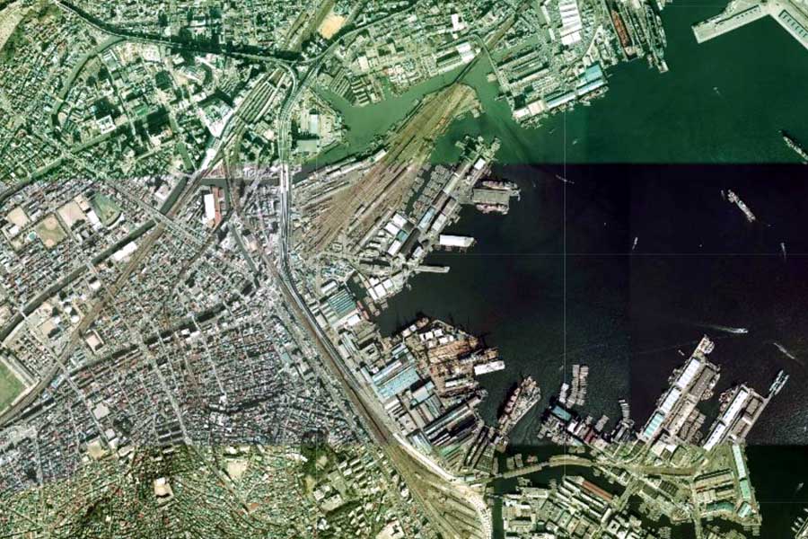 1975年頃の横浜みなとみらい地区（画像：国土地理院）