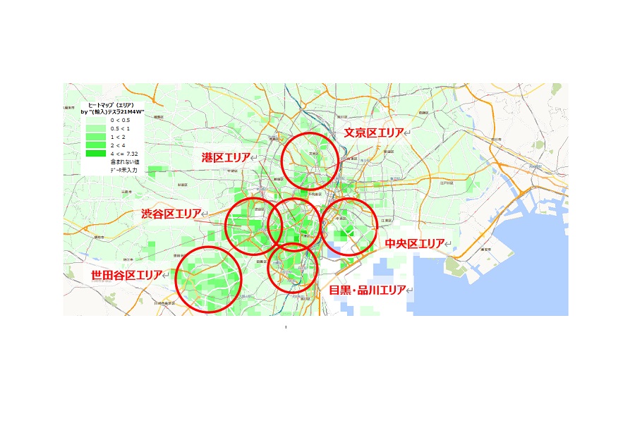 「テスラ」の登録が多いエリア（画像：技研商事インターナショナル）