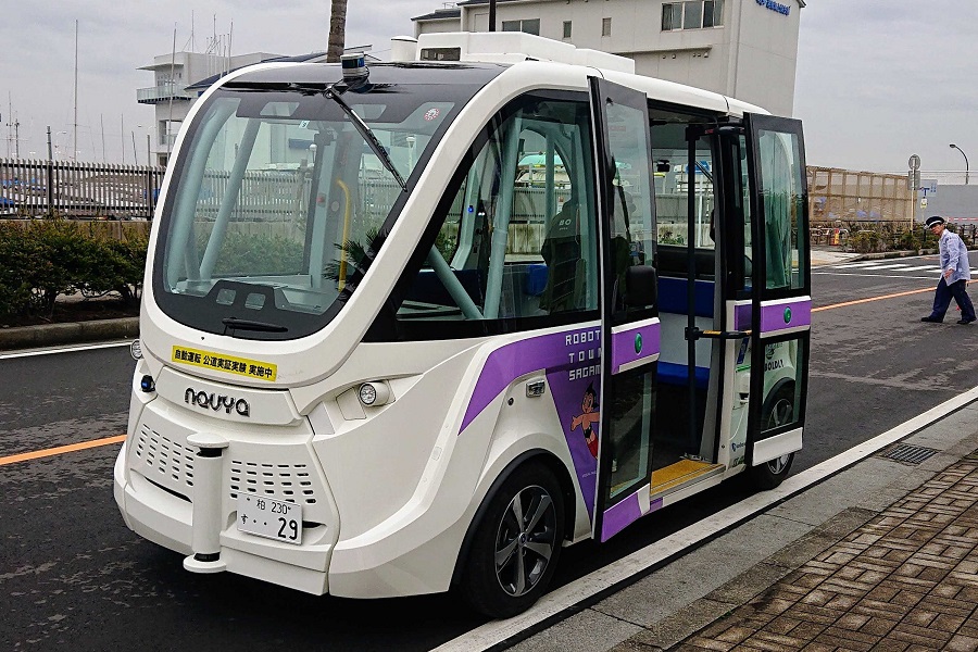 2021年1月、神奈川県藤沢市内で行われた自動運転の実証実験（画像：古賀裕一郎）