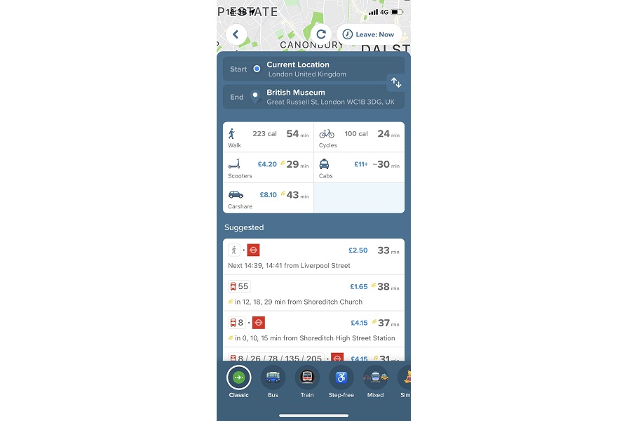 乗換案内アプリ「シティマッパー」画面（画像：鳴海汐）