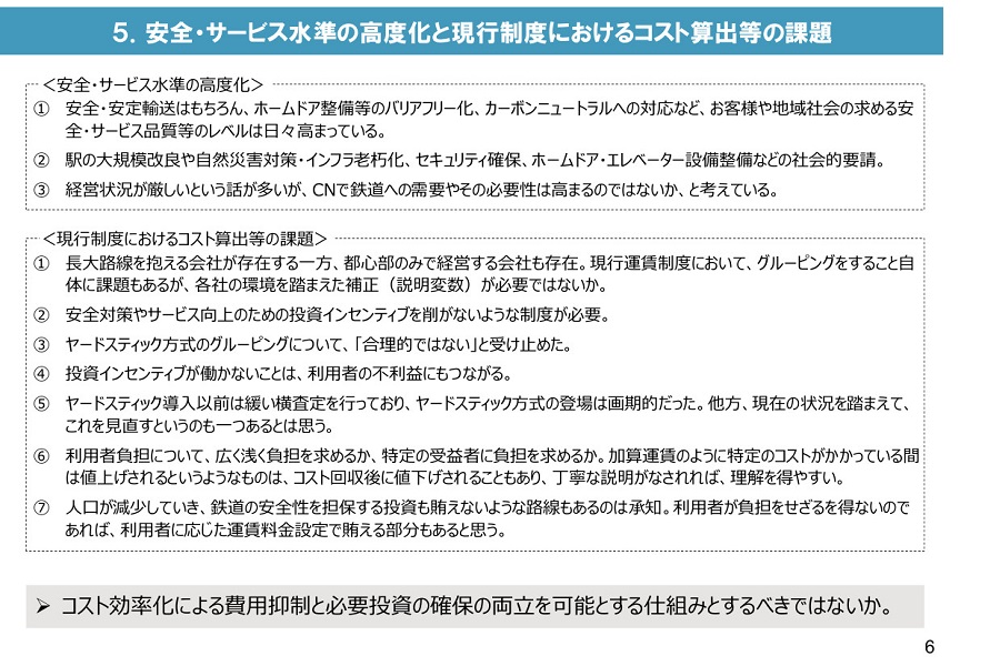 「鉄道運賃・料金制度のあり方に関する小委員会」の論点整理 資料（画像：国土交通省）
