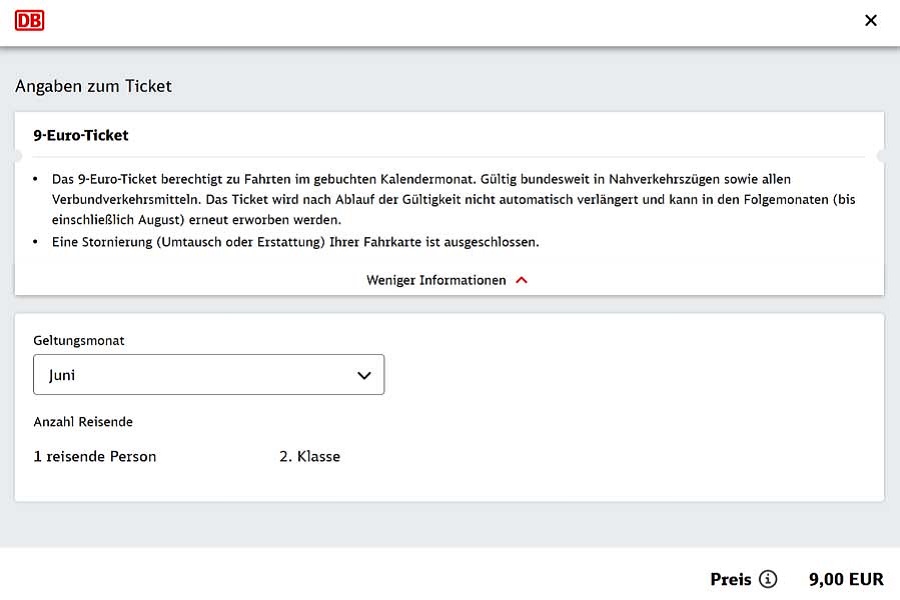 9ユーロチケットについて書かれたドイツ鉄道のウェブサイト（画像：ドイツ鉄道）
