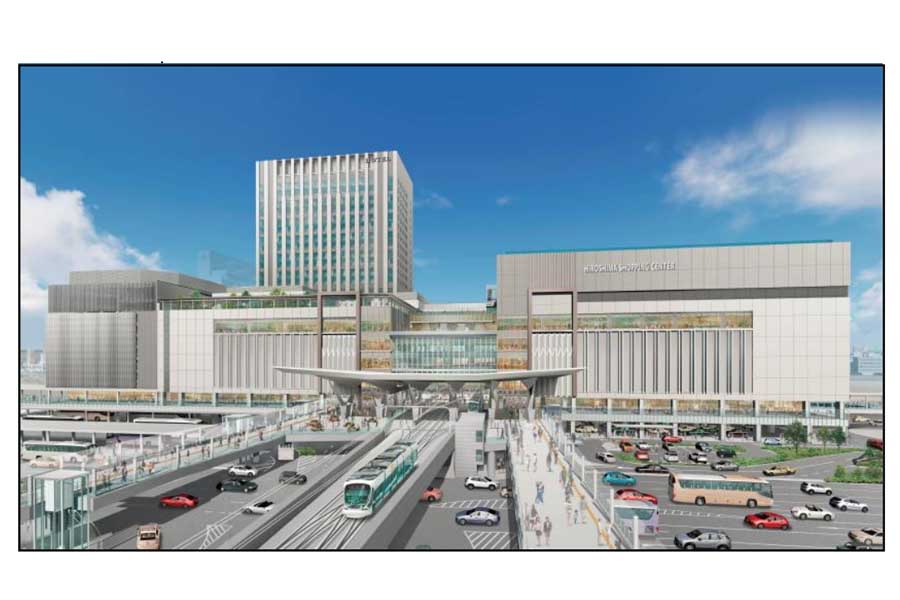 再開発後の広島駅南口広場外観全景イメージ。駅前大橋から北側を望む（画像：広島市）