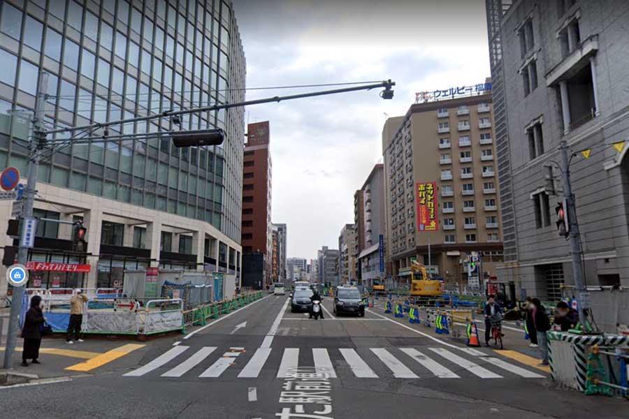櫛田神社前駅が完成予定のエリア（画像：(C)Google）