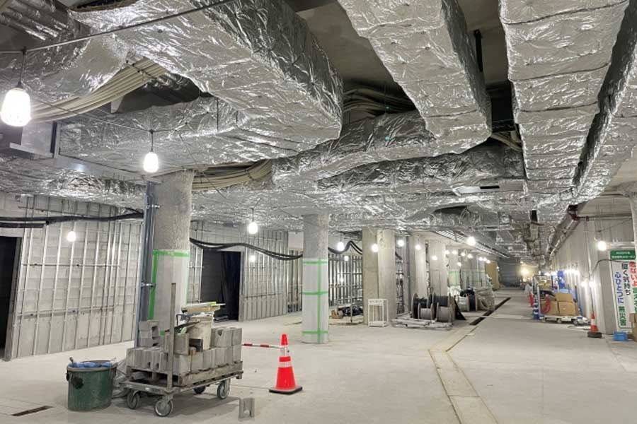 櫛田神社前駅の区間。建築・設備工事の進行状況。地下駅舎部:コンコース（画像：福岡市交通局）