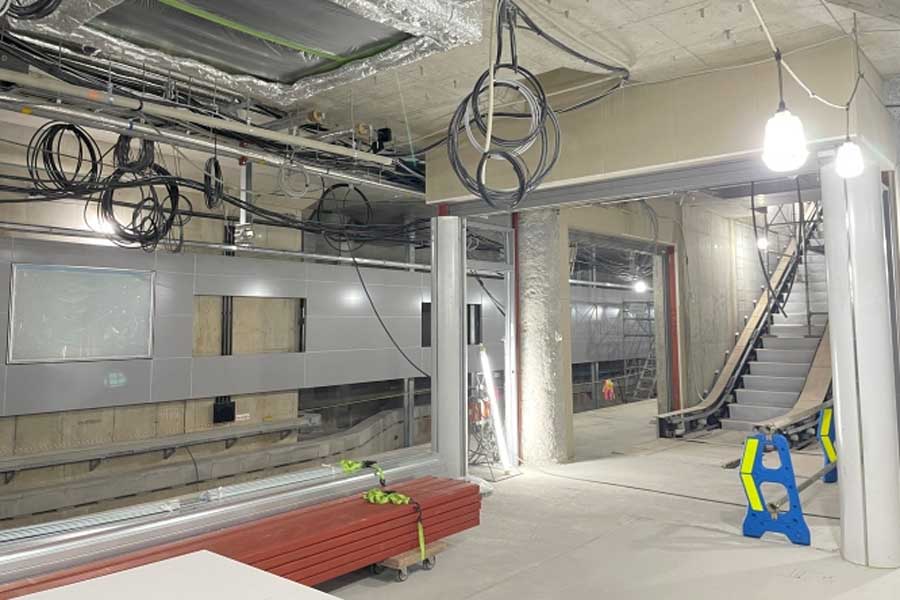 櫛田神社前駅の区間。建築・設備工事の進行状況。地下駅舎部:プラットホーム（画像：福岡市交通局）