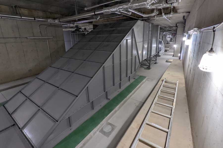 櫛田神社前駅の区間。設備工事の進行状況。地下駅舎部：トンネル換気ダクト設置（画像：福岡市交通局）