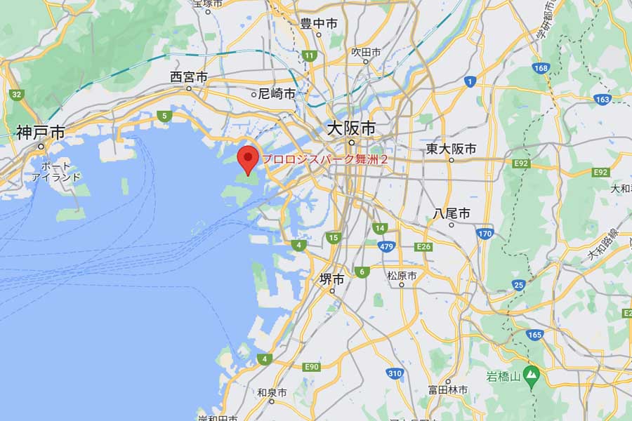 「日立物流西日本」の倉庫がある場所（画像：(C)Google）