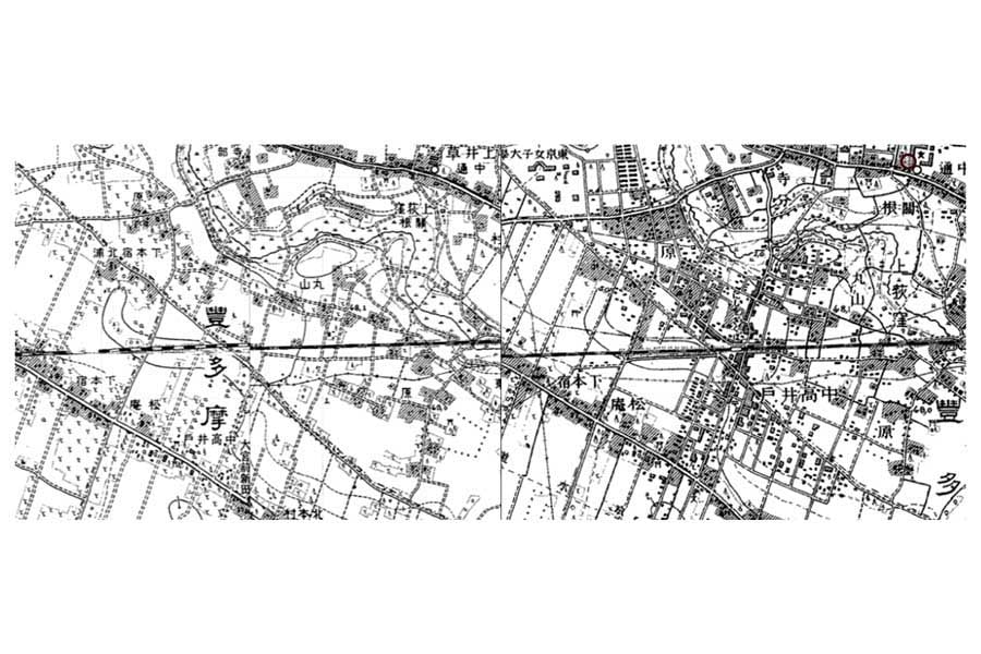 現在の西荻窪駅周辺の様子。左は1909(明治42)年測図、右は1929(昭和4)年発行の地図。駅北西部に住宅地が増えている(画像:国土地理院、時系列地形図閲覧ソフト「今昔マップ3」〔(C)谷 謙二〕)