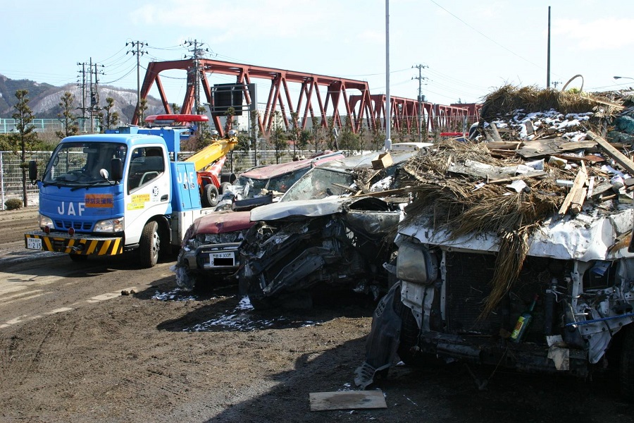 被災した自家用車のイメージ（画像：日本カーシェアリング協会）