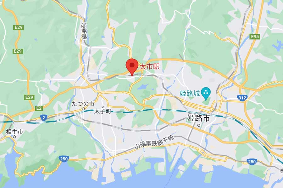 太市駅の位置関係（画像：(C)Google）