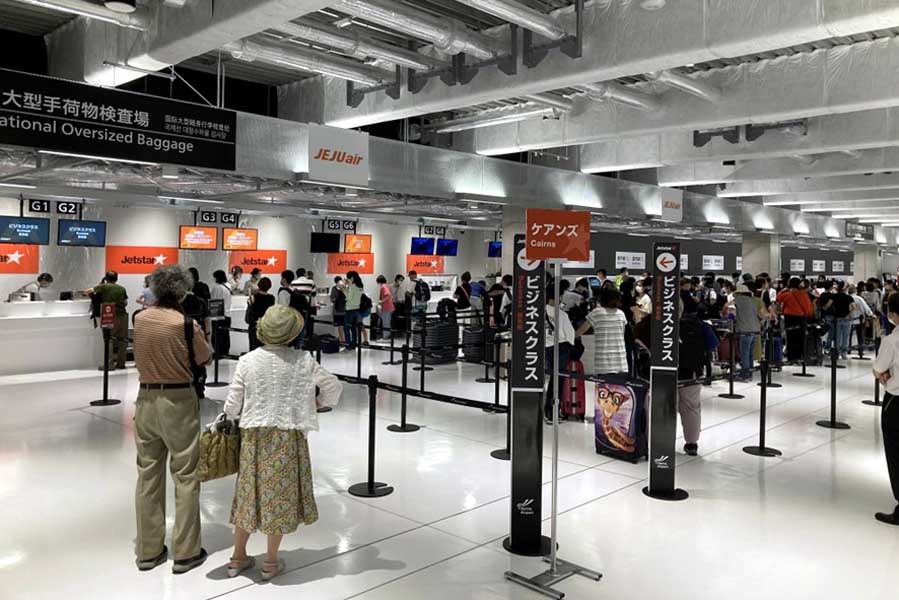 ケアンズ行き初便、成田空港での様子。2022年7月21日（画像：ジェットスター航空）