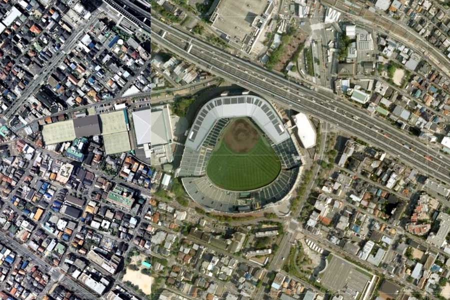 現在の阪神甲子園球場周辺の航空写真（画像：国土地理院）