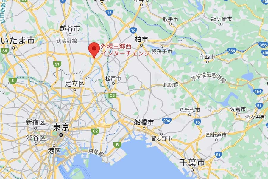外環三郷西インターチェンジ(画像:(C)Google)