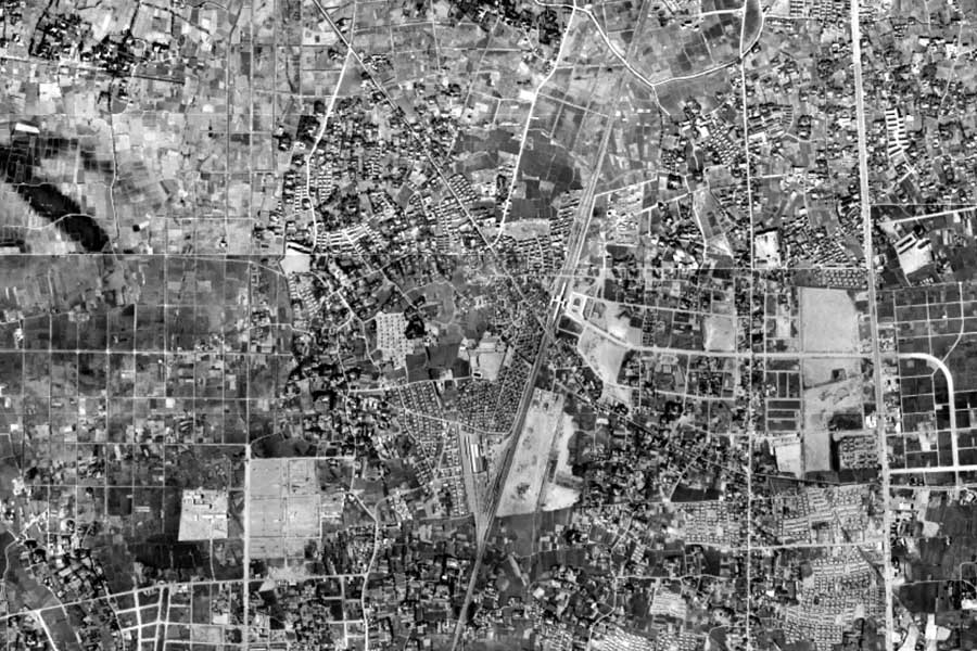 1963年頃の竹ノ塚駅周辺の航空写真（画像：国土地理院）