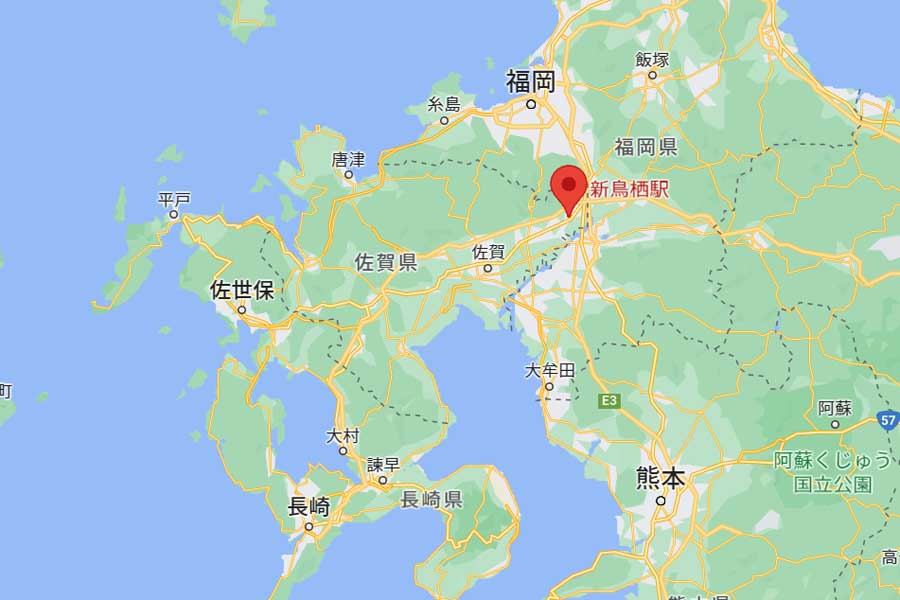 新鳥栖駅の位置（画像：(C)Google）