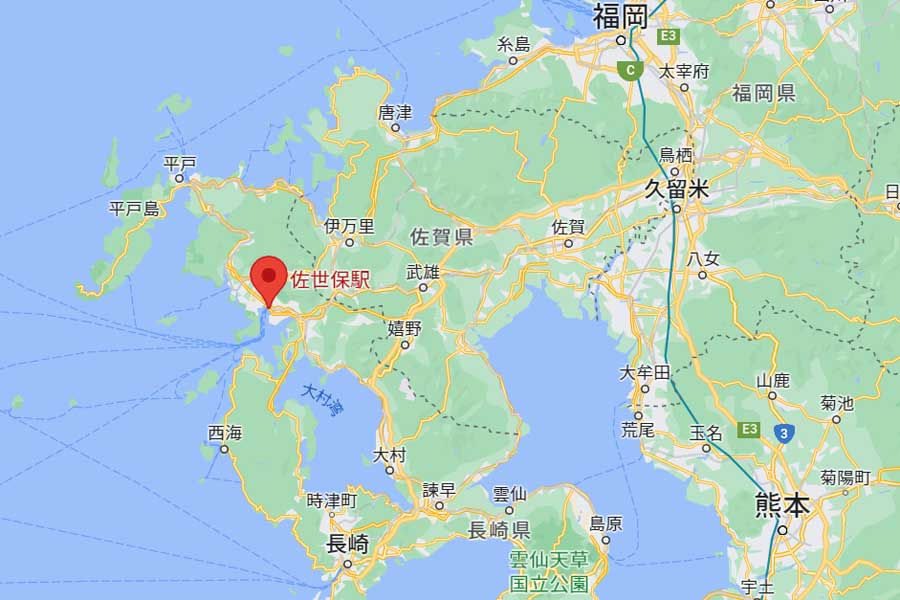 佐世保駅の位置（画像：(C)Google）