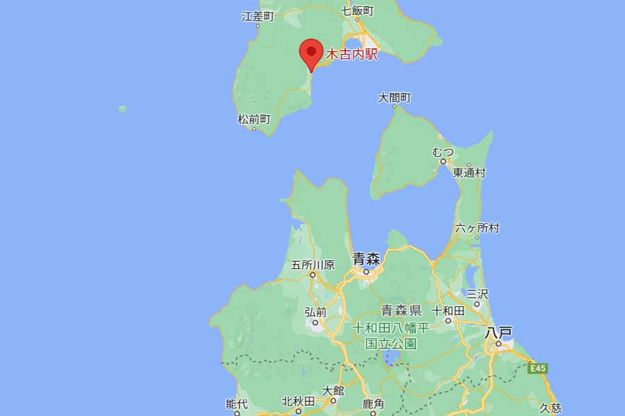 北海道木古内町にある木古内駅（画像：(C)Google）