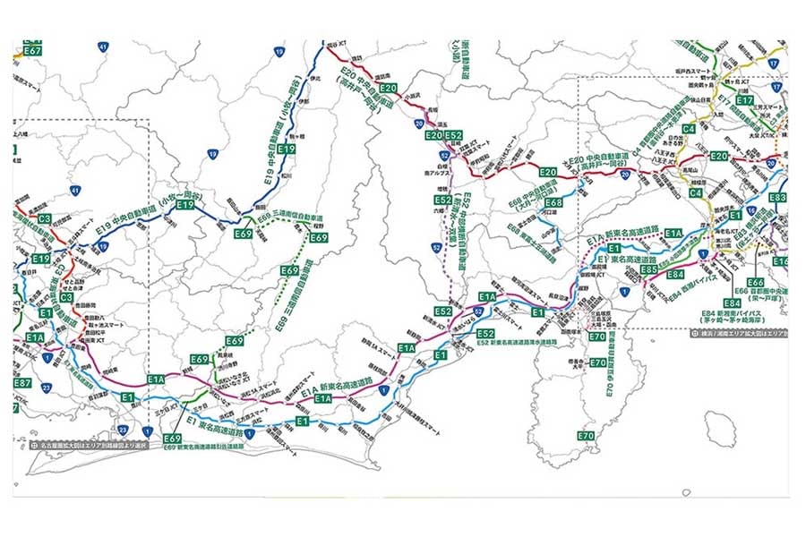 東名高速道路と中央自動車道(画像:国土交通省)