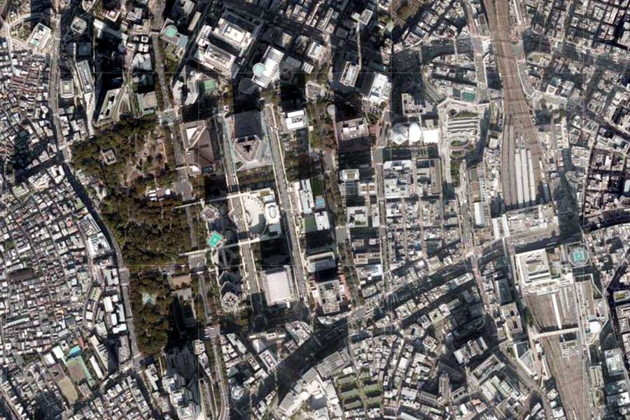 現在の新宿駅西口の航空写真（画像：国土地理院）
