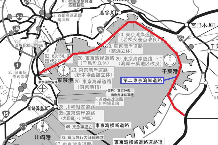 「第二東京湾岸道路」のルート（画像：国土交通省）