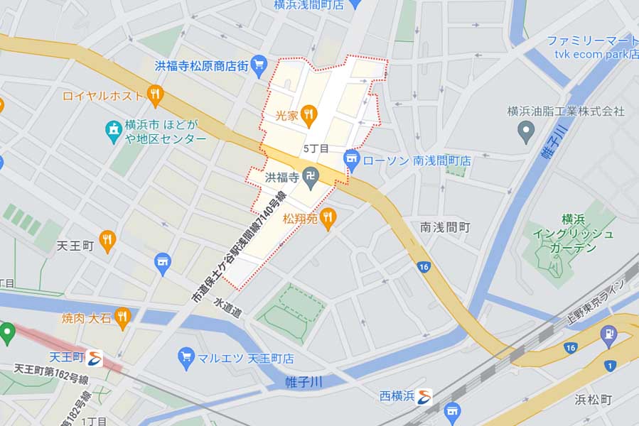 事故現場となった横浜市西区浅間町5丁目（画像：日野百草）