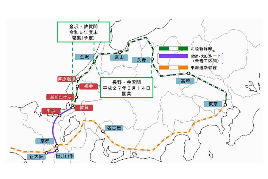 北陸新幹線ルート図（画像：福井県）