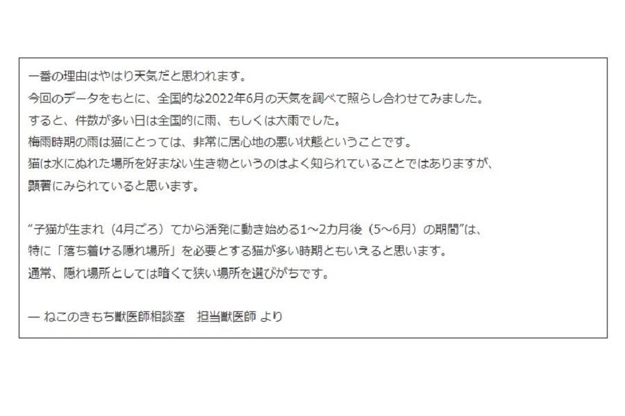 『ねこのきもち』獣医師相談室の担当獣医師コメント（画像：JAF）