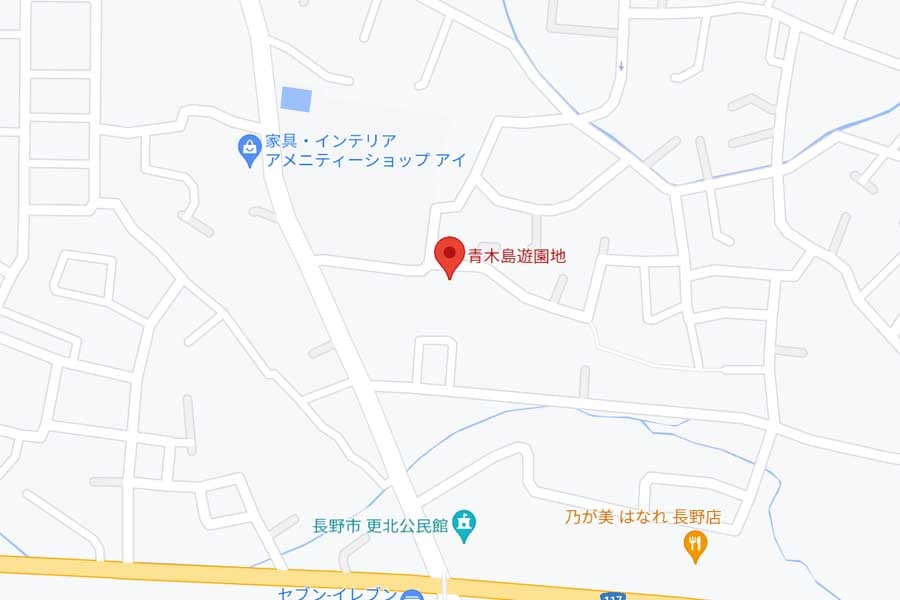 現在の青木島遊園地の地図（画像：（C）Google）