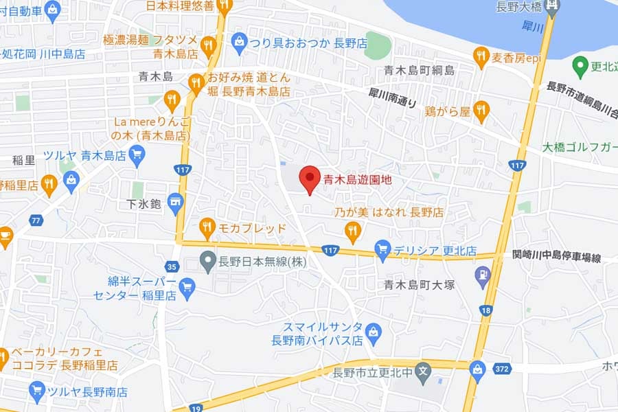 現在の青木島遊園地の地図（画像：（C）Google）