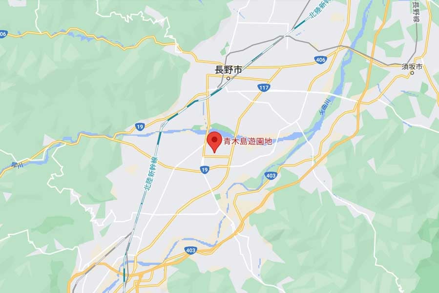 現在の青木島遊園地の地図（画像：（C）Google）