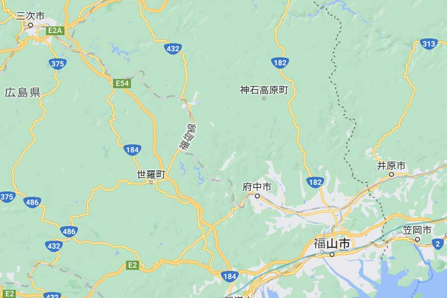広島県福山市の福山駅と三次市の塩町駅を結ぶ福塩線（画像：(C)Google）