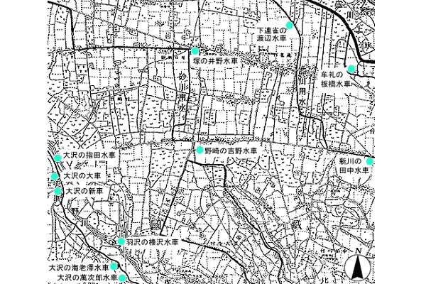 三鷹市内にあった水車の位置（画像：三鷹市）