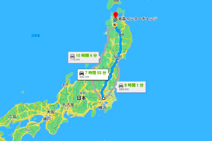 東北自動車道の概略図（画像：（C）Google）