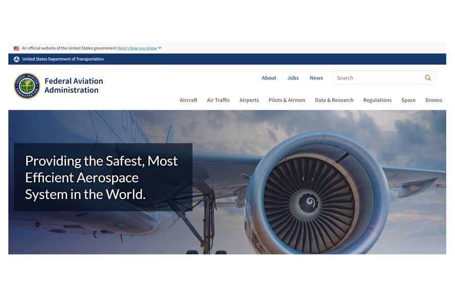 連邦航空局のウェブサイト（画像：連邦航空局）