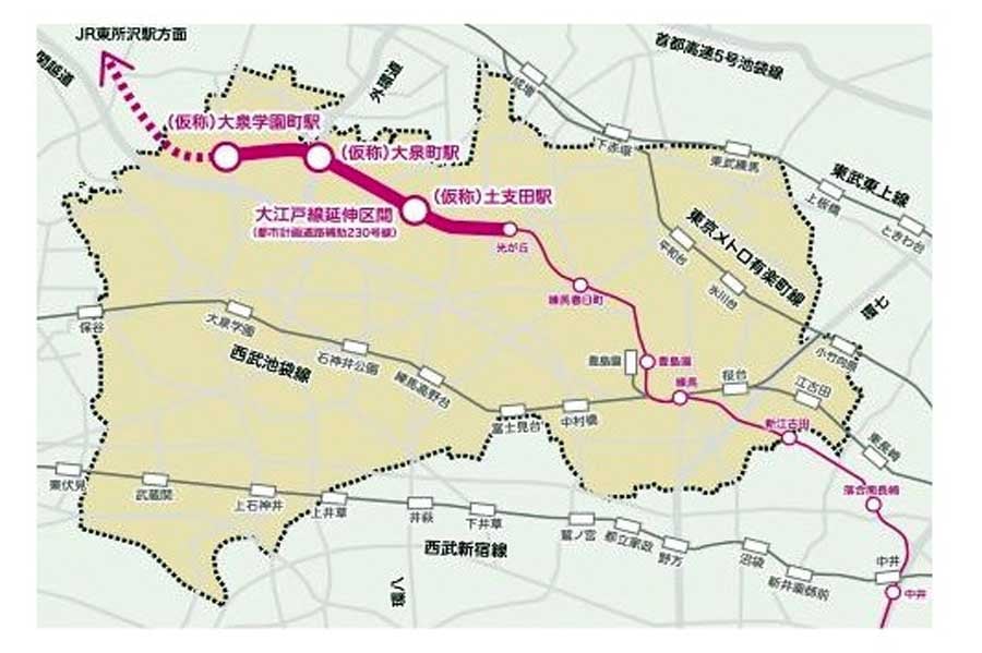 大江戸線の延伸予定図（画像：練馬区）