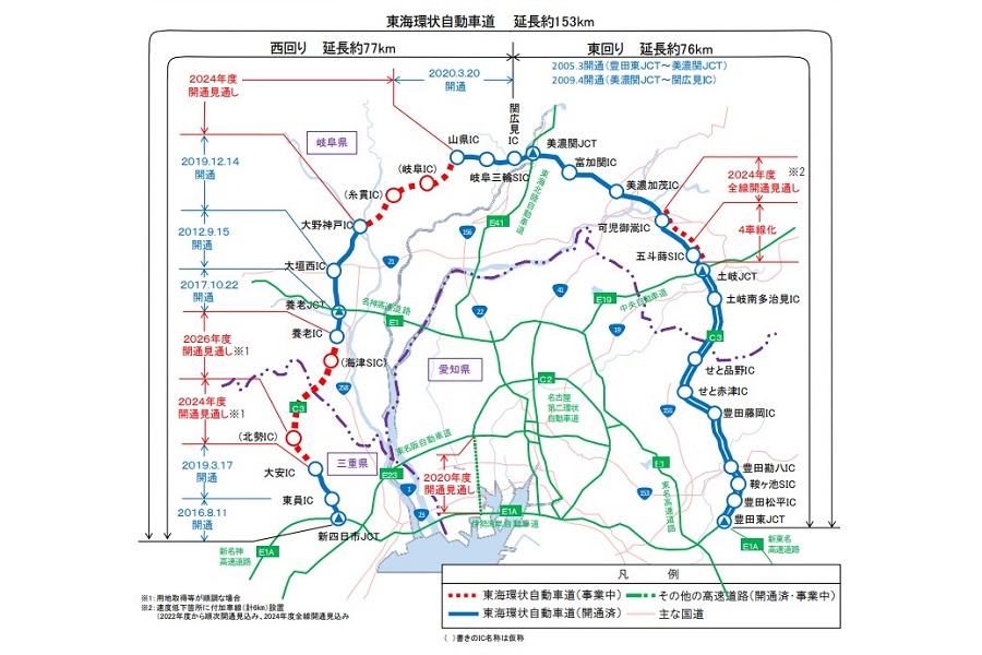 東海環状自動車道 山県IC―大野神戸IC、養老IC―大安IC（画像：国土交通省）
