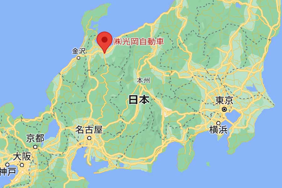 富山県富山市にある光岡自動車の本社（画像：(C)Google）