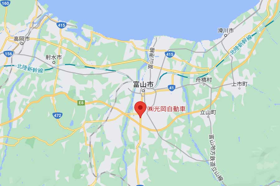 富山県富山市にある光岡自動車の本社（画像：(C)Google）