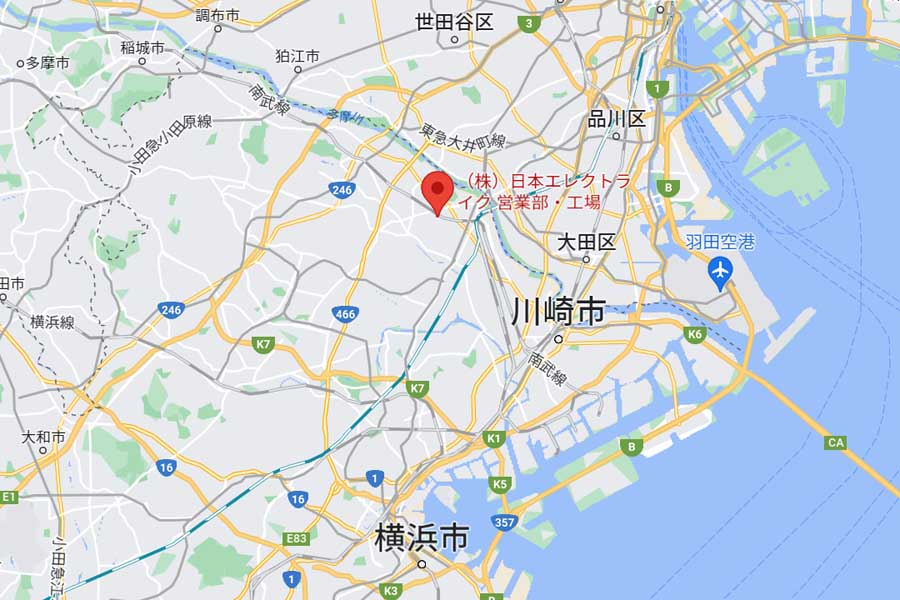 神奈川県川崎市にある日本エレクトライクの本社（画像：(C)Google）
