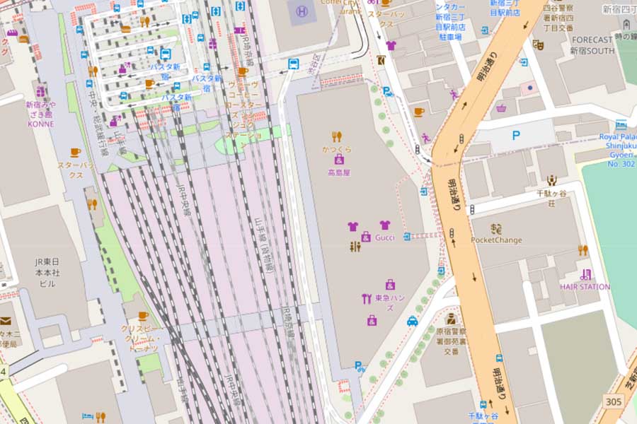 タカシマヤタイムズスクエア周辺の地図（画像：国土地理院）
